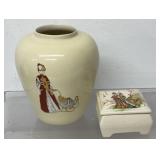 Vintage 1989 Ginger jar vase Lady with carriage,