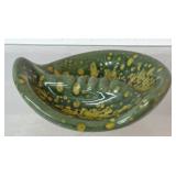 Vintage MCM ceramic ashtray green and gold, 6.5
