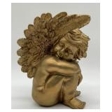 Collectible gold tone gilded cherub statue, very