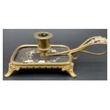 Vintage brass handheld chamberstick,