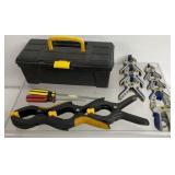 Toolbox, 10 plastic spring clamps, 2 screwdrivers