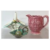 Vintage decor, ceramic basket hand painted Italy,