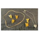 Costume jewelry, 5 gold toned pins, 1 gold tone