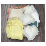 Vintage embroidered cutwork oval tablecloth,