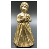 Vintage brass Lady figurine bell, heavy, 7x4 in