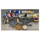 Vintage antique metal 'pig nose' whistle, 7 Pins,