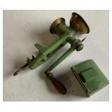 Vintage green enamel meat grinder or mincer,