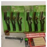 Wire brush sets, vintage cast metal ladle, 2