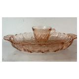 Vintage pink depression glass divided relish dish