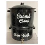 Vintage speckled enamel double steam pot for