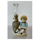Vintage miniature oil lamp, porcelain boy