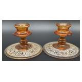 2 Antique Tiffin glass candlestick holders,