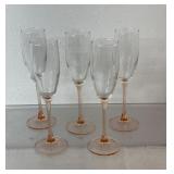 5 vintage pink stemmed glass wine glasses, 8.5