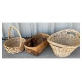 3 vintage-style woven wicker or rustic gathering