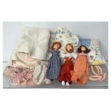Vintage dolls and baby items,  booties, hats,