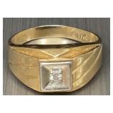 14K Gold ring size 10, 5.55 grams, Diamond tested