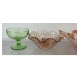 Vintage pink depression glass candle holder, and