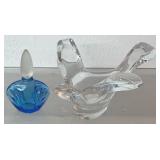 UV GLOW vintage clear glass bird, and blue Avon