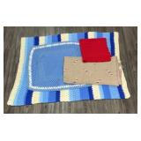 1 Afghan, 2 crocheted pieces, candy cane throw,