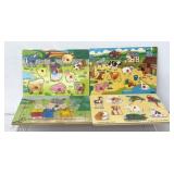 4 wooden puzzles, 3 are peg puzzles, Melissa &
