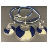 Vintage blue and white enamel necklace with