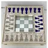 Vintage Villeroy & Boch crystal chess set, blue