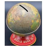 Vintage tin litho globe bank manufactured by the