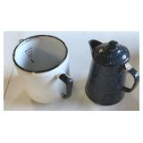 2 Vintage enamelware coffee pots, speckled blue