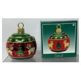 Hand painted ornament cookie jar in box, Jay