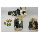 5 dice and 3 vintage Country Gentleman tobacco