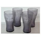 4 UV GLOW vintage purple coco cola glasses