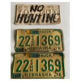 3 License plates, 2 Nebraska 1976 plates,