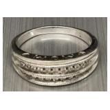 925 SUN sterling silver and diamond band ring,