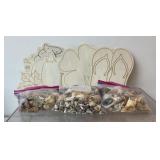 Wood  craft cut outs, 3 bags of seashells