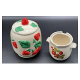2 vintage ceramic canisters strawberry theme,