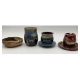 4 Handmade stoneware pottery, red pot with