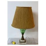 Vintage green glass table lamp, ribbed green