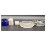 Vintage clear glass base for chicken waterer,