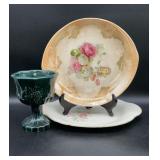 Vintage floral platters, green grape design