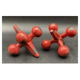 2 Vintage cast iron jack bookends with rustic red