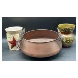 Copper Pot with butterfly handles, 12in longs 5in