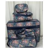 Vintage Jaguar floral tapestry luggage pieces