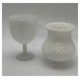 Vintage milk glass compote, milk glass hobnail