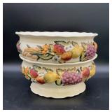 2 vintage Bico Ivory Ceramic Fruit & Floral 10.5
