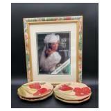 4 Vintage Red Renoir 8 Inch salad plates, 11x14