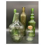 Vintage green glass bottles, green tint bottle
