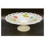 Vintage white milk glass pedestal compote bowl