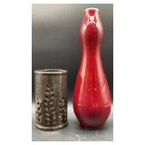 Grey and brown glazed ceramic candle lantern leaf