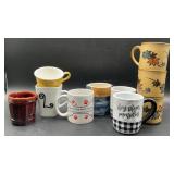 10 Ceramic coffee mugs, leaves, Papaw jeans, Hey