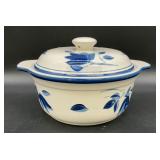 Cobalt blue and white ceramic casserole dish with